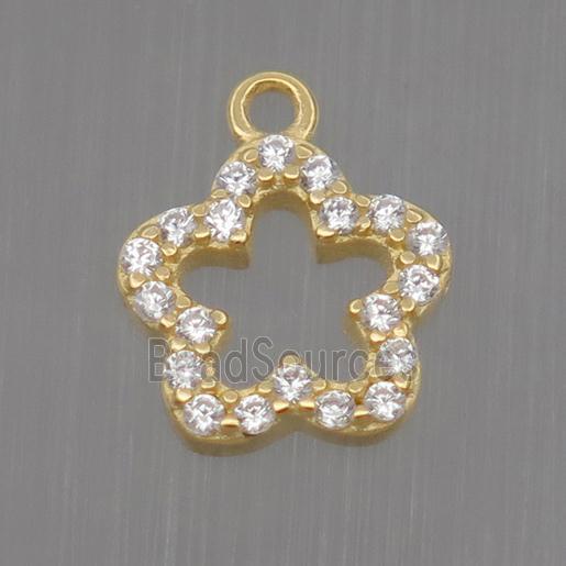 Sterling Silver flower pendant paved zircon, gold plated