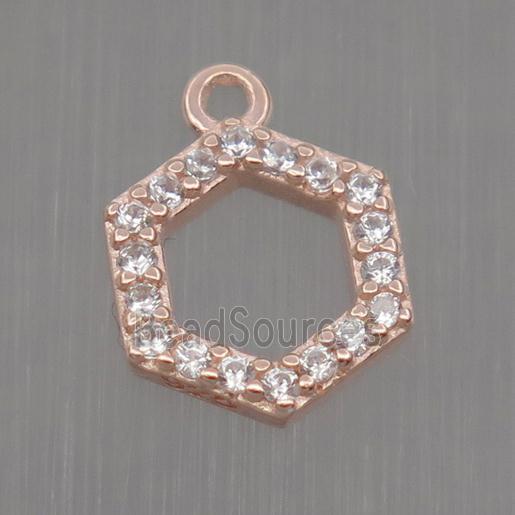 Sterling Silver Hexagon pendant paved zircon, rose gold