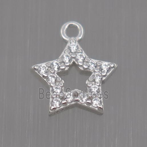 Sterling Silver star pendant paved zircon, platinum plated