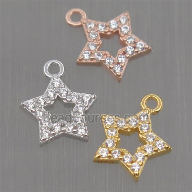 Sterling Silver star pendant paved zircon, mixed color