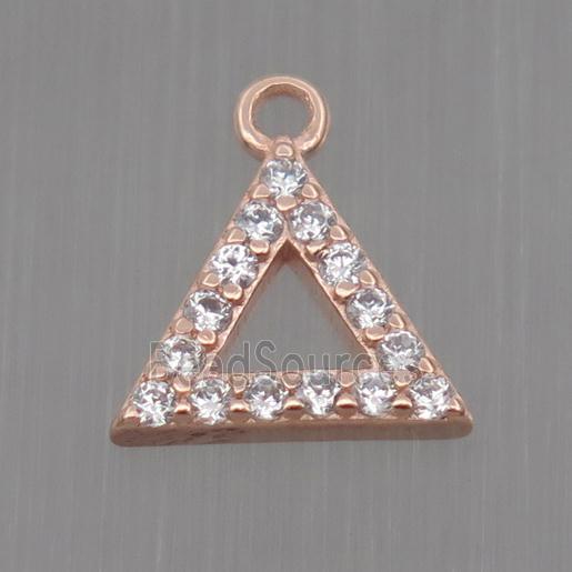 Sterling Silver triangle pendant paved zircon, rose gold