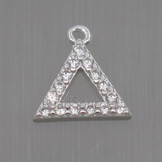 Sterling Silver triangle pendant paved zircon, platinum plated