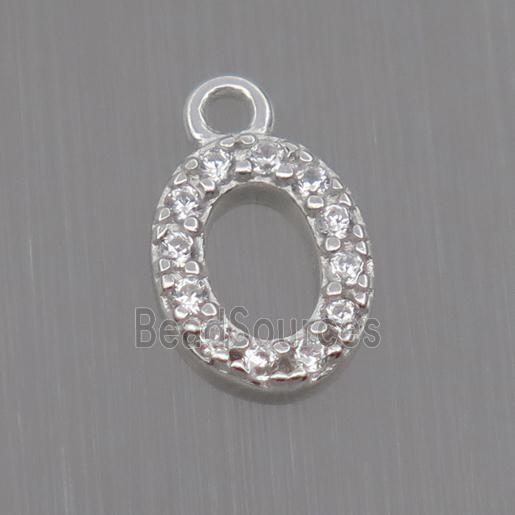 Sterling Silver oval pendant paved zircon, platinum plated