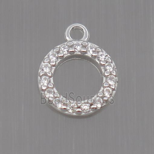 Sterling Silver circle pendant paved zircon, platinum plated