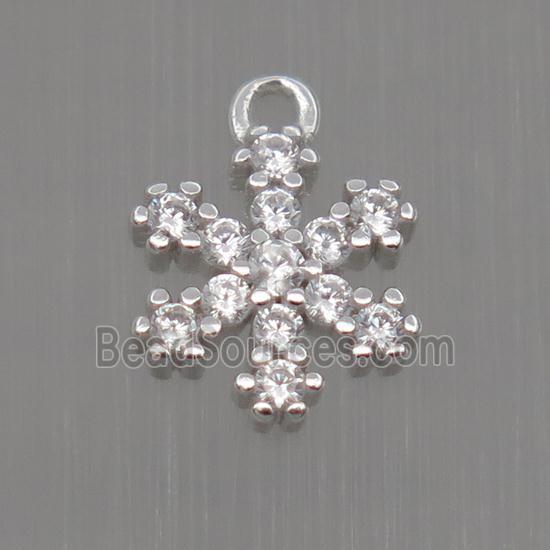 Sterling Silver snowflake pendant paved zircon, platinum plated