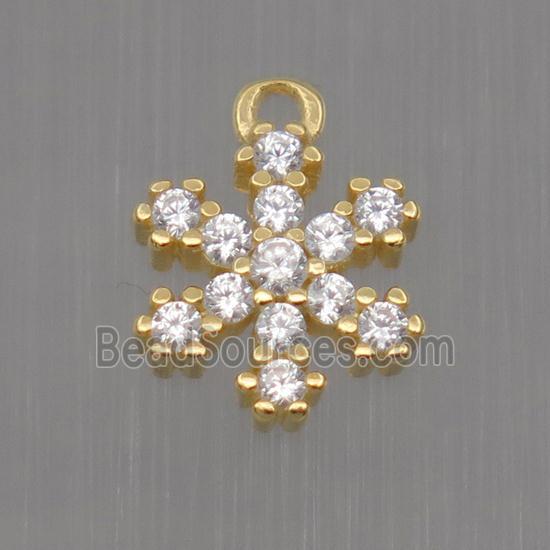 Sterling Silver snowflake pendant paved zircon, gold plated