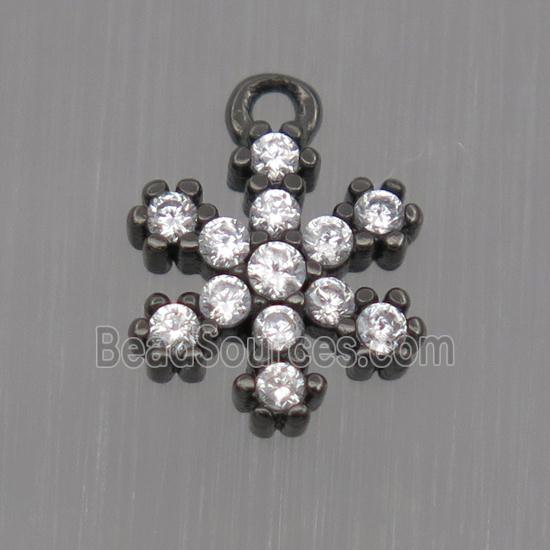 Sterling Silver snowflake pendant paved zircon, black plated