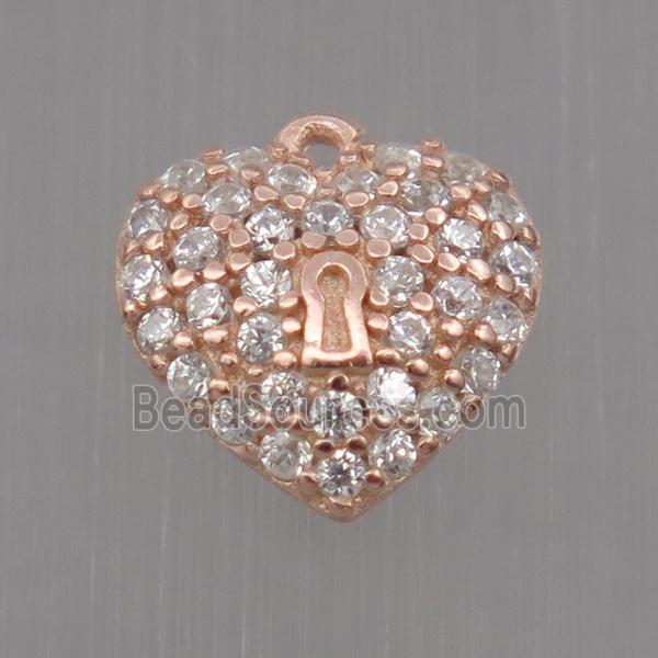 Sterling Silver heart pendant paved zircon, rose gold