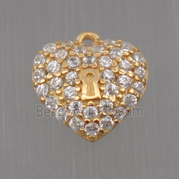 Sterling Silver heart pendant paved zircon, gold plated