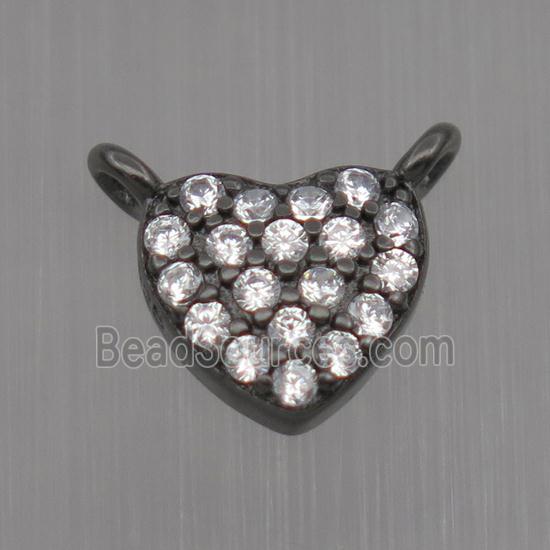 Sterling Silver heart pendant paved zircon, black plated