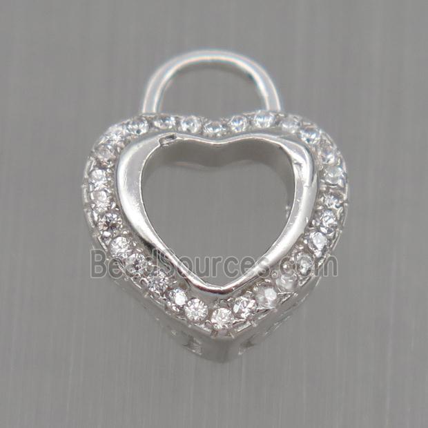 Sterling Silver heart pendant paved zircon, platinum plated