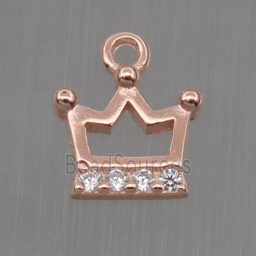 Sterling Silver crown pendant paved zircon, rose gold