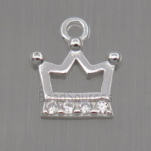 Sterling Silver crown pendant paved zircon, platinum plated