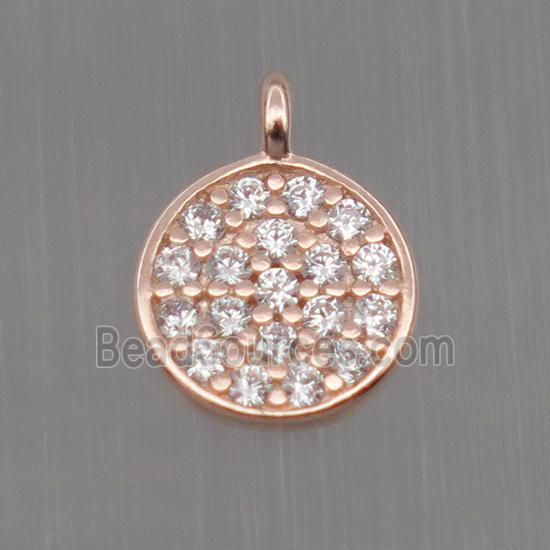 Sterling Silver circle pendant paved zircon, rose gold