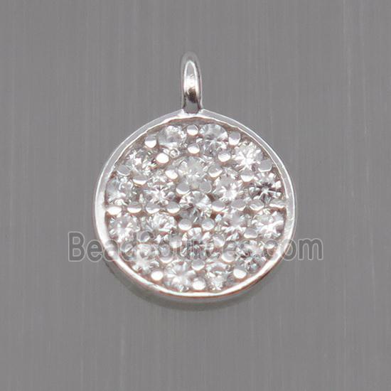 Sterling Silver circle pendant paved zircon, platinum plated