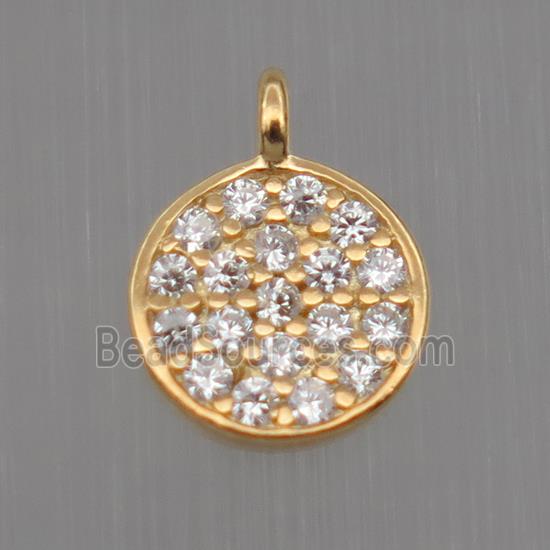 Sterling Silver circle pendant paved zircon, gold plated