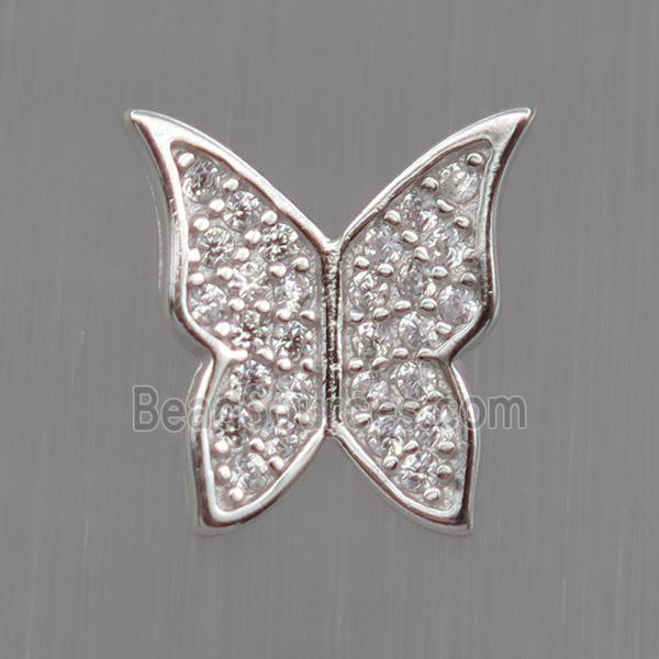 Sterling Silver butterfly beads paved zircon, platinum plated