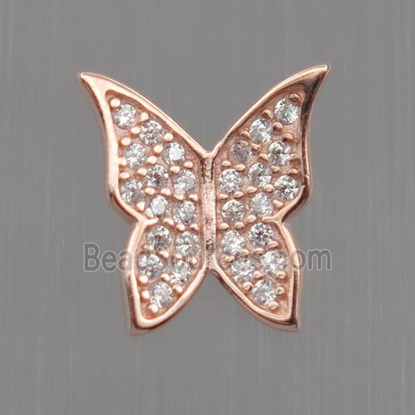 Sterling Silver butterfly beads paved zircon, rose gold