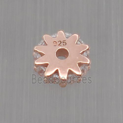 Sterling Silver beads paved zircon, rondelle, rose gold