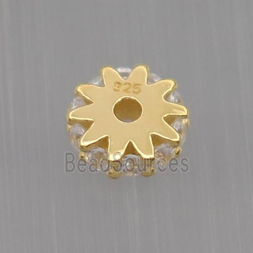 Sterling Silver beads paved zircon, rondelle, gold plated