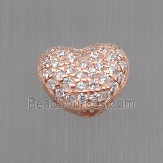 Sterling Silver heart beads paved zircon, rose gold