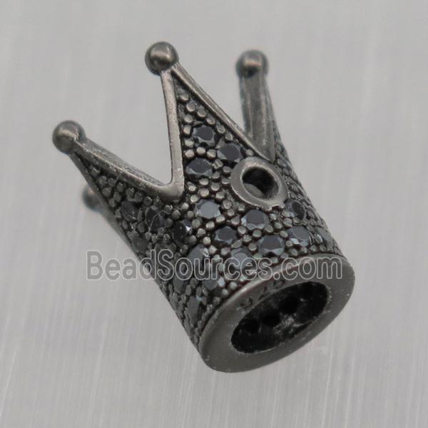 Sterling Silver crown beads paved zircon, black plated