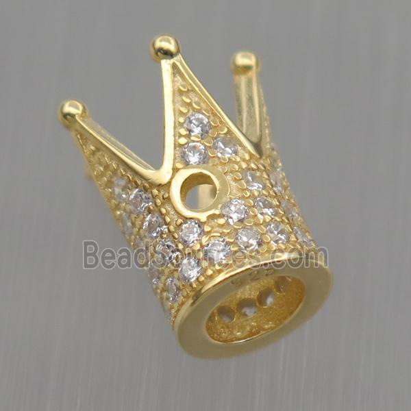 Sterling Silver crown beads paved zircon, gold plated