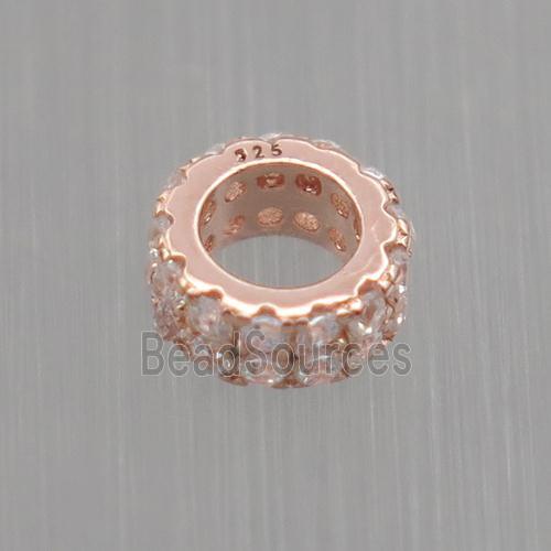 Sterling Silver beads paved zircon, rondelle, rose gold