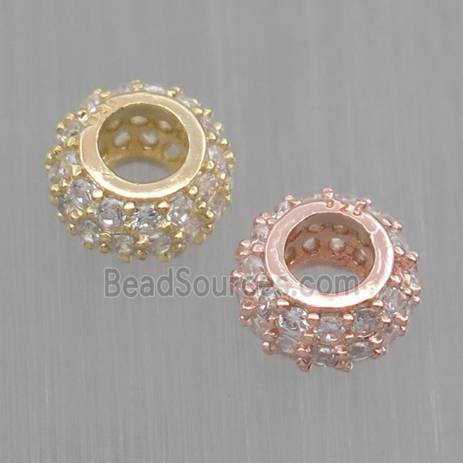 European style Sterling Silver beads paved zircon, rondelle, mixed color