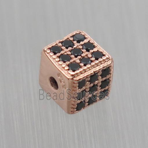 Sterling Silver cube beads paved zircon, rose gold