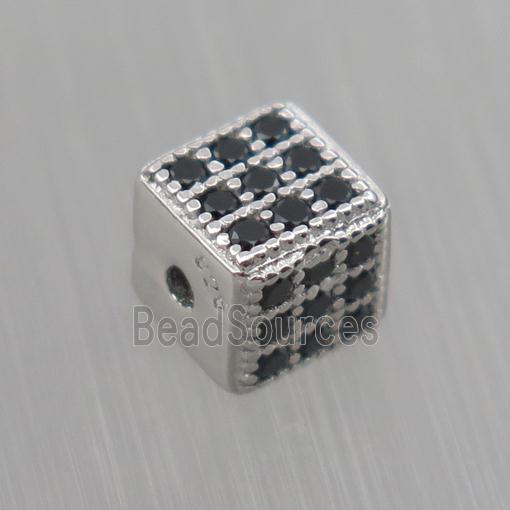 Sterling Silver cube beads paved zircon, platinum plated