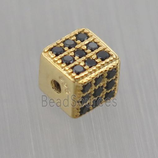 Sterling Silver cube beads paved zircon, gold plated