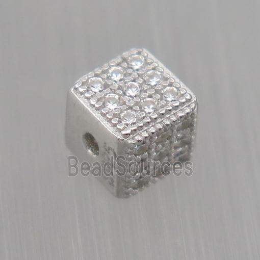 Sterling Silver cube beads paved zircon, platinum plated