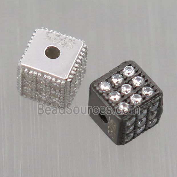 Sterling Silver cube beads paved zircon, mixed color