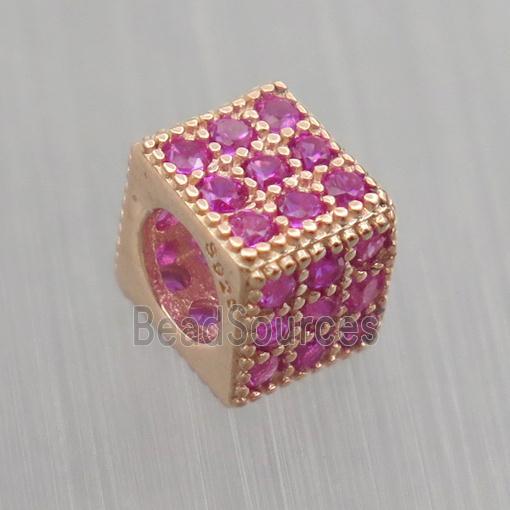 European style Sterling Silver cube beads paved zircon, rose gold