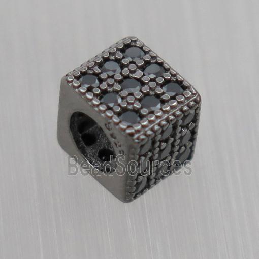 European style Sterling Silver cube beads paved zircon, black plated