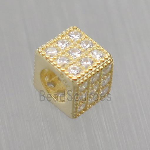 European style Sterling Silver cube beads paved zircon, gold plated