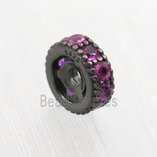 Sterling Silver rondelle beads paved zircon, black plated