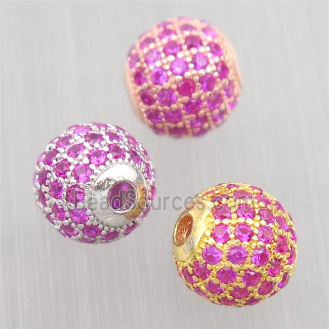 round Sterling Silver beads paved hotpink zircon, mixed color