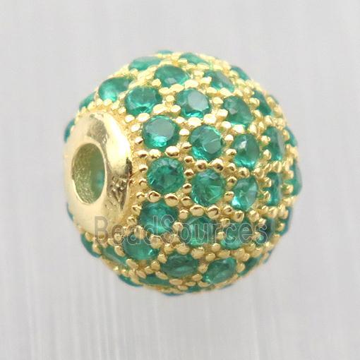 round Sterling Silver beads paved green zircon, gold plated