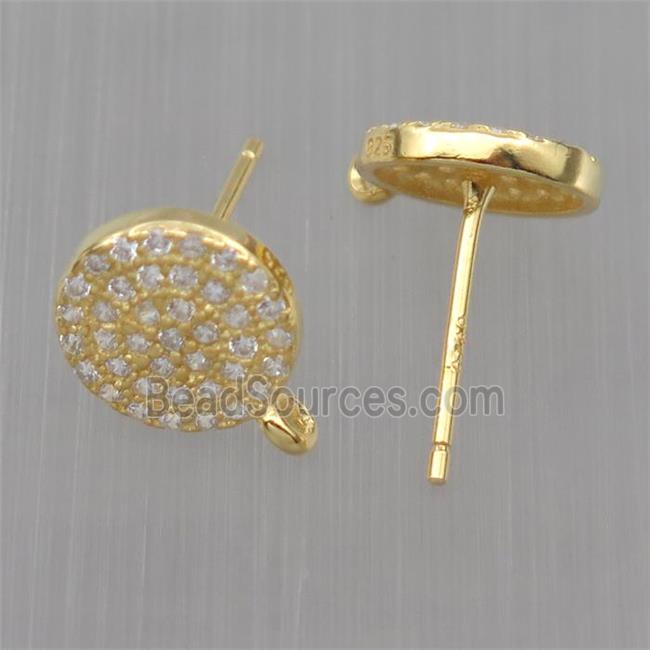 Sterling Silver studs Earrings paved zircon with loop, circle, gold plated