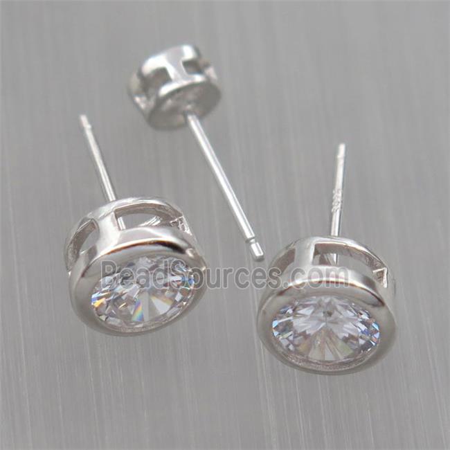 Sterling Silver studs Earrings paved zircon, platinum plated