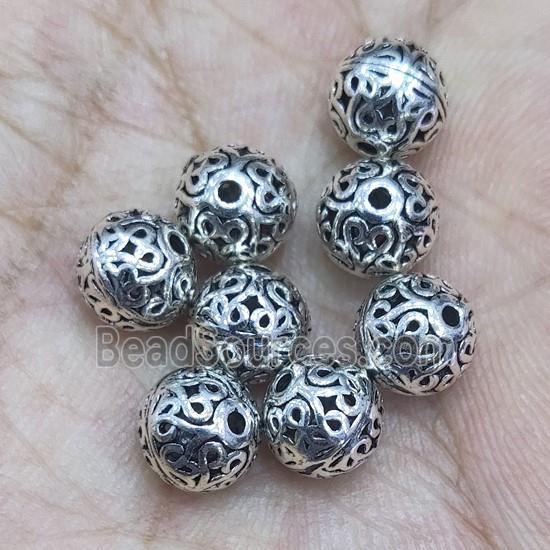 Sterling Silver round beads, hollow, antique silver