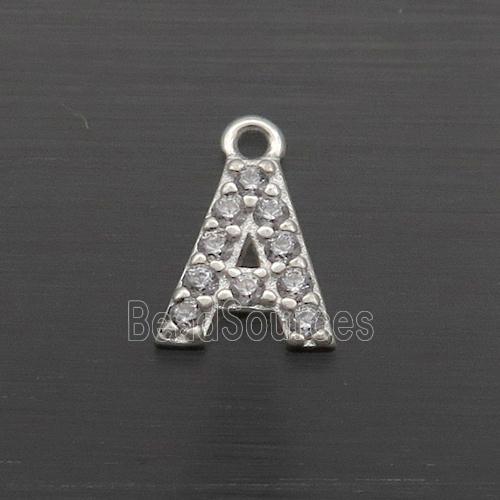 Sterling Silver A-Letter Pendant Pave Zircon