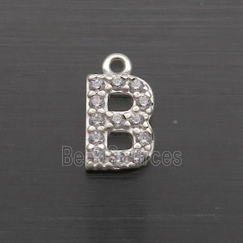 Sterling Silver B-Letter Pendant Pave Zircon