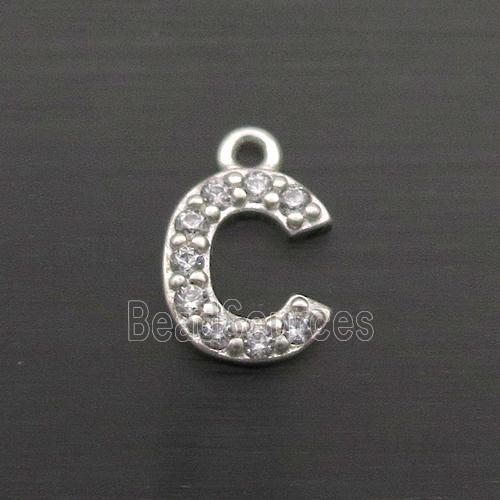 Sterling Silver C-Letter Pendant Pave Zircon