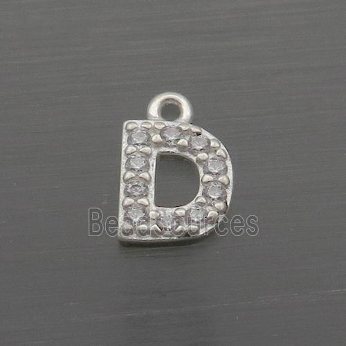 Sterling Silver D-Letter Pendant Pave Zircon