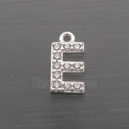 Sterling Silver E-Letter Pendant Pave Zircon