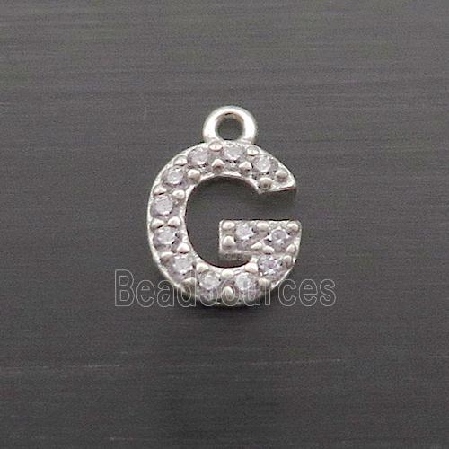 Sterling Silver G-Letter Pendant Pave Zircon