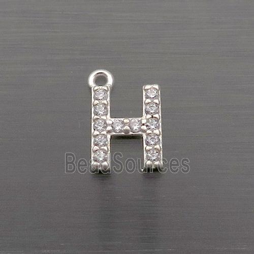 Sterling Silver H-Letter Pendant Pave Zircon